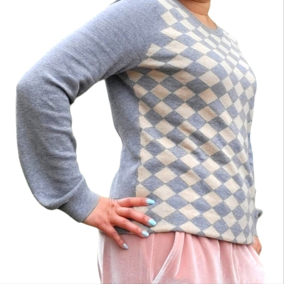 Vintage Liz Claiborne Cotton Peach Grey Argyle Academia Neutral Sweater small - Picture 3 of 6